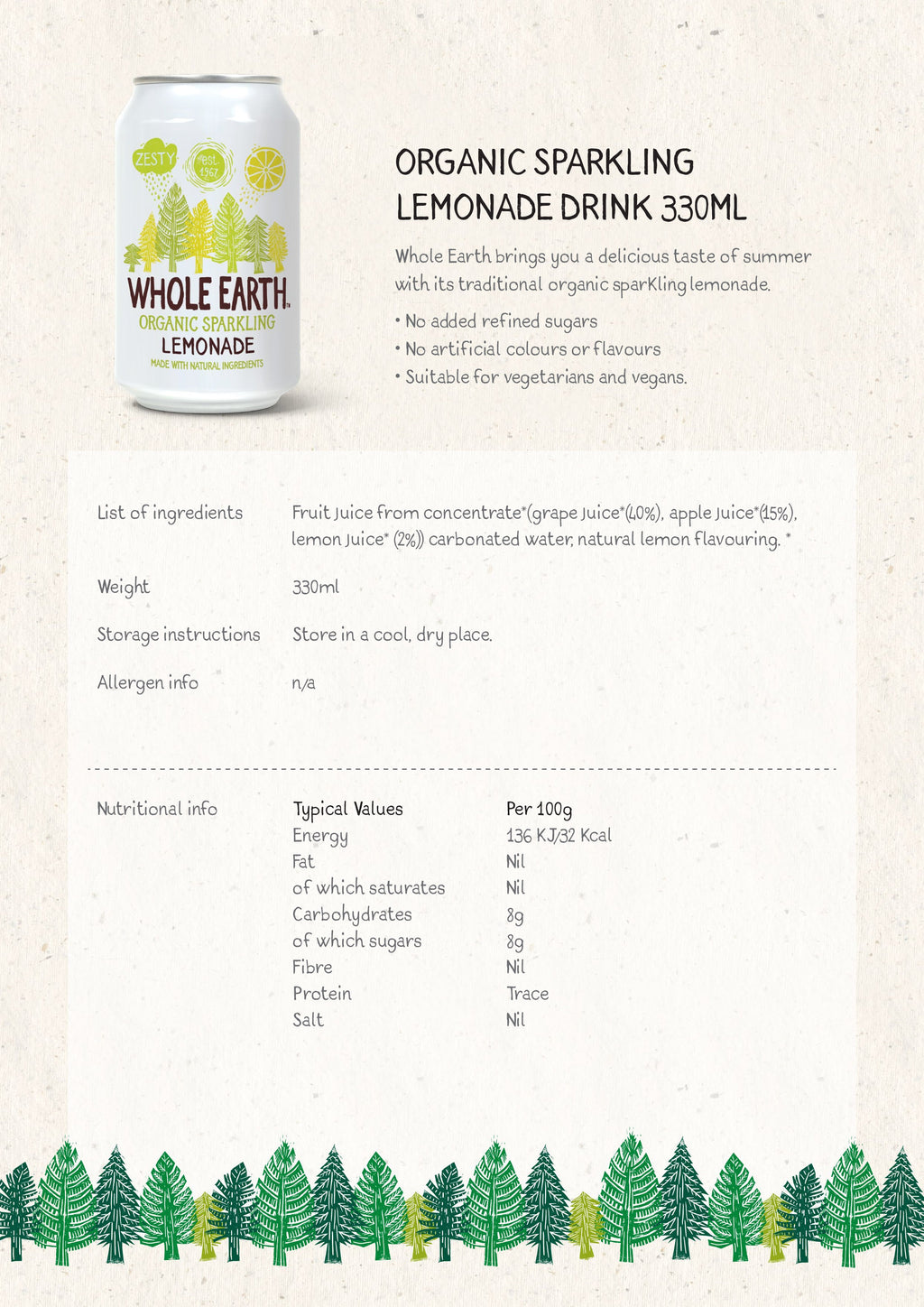 Organic Sparkling Lemonade Drink 330ml