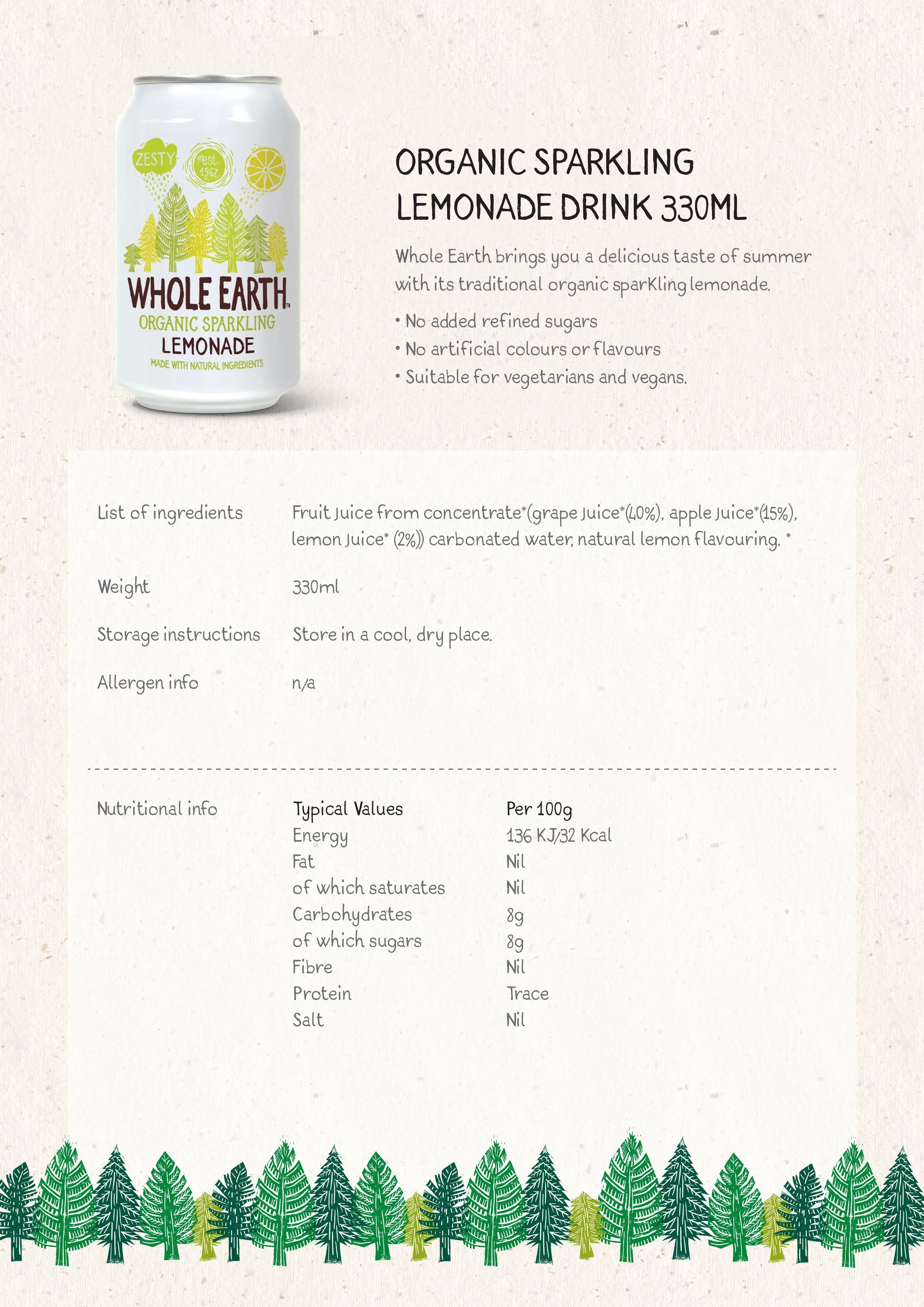 Organic Sparkling Lemonade Drink 330ml
